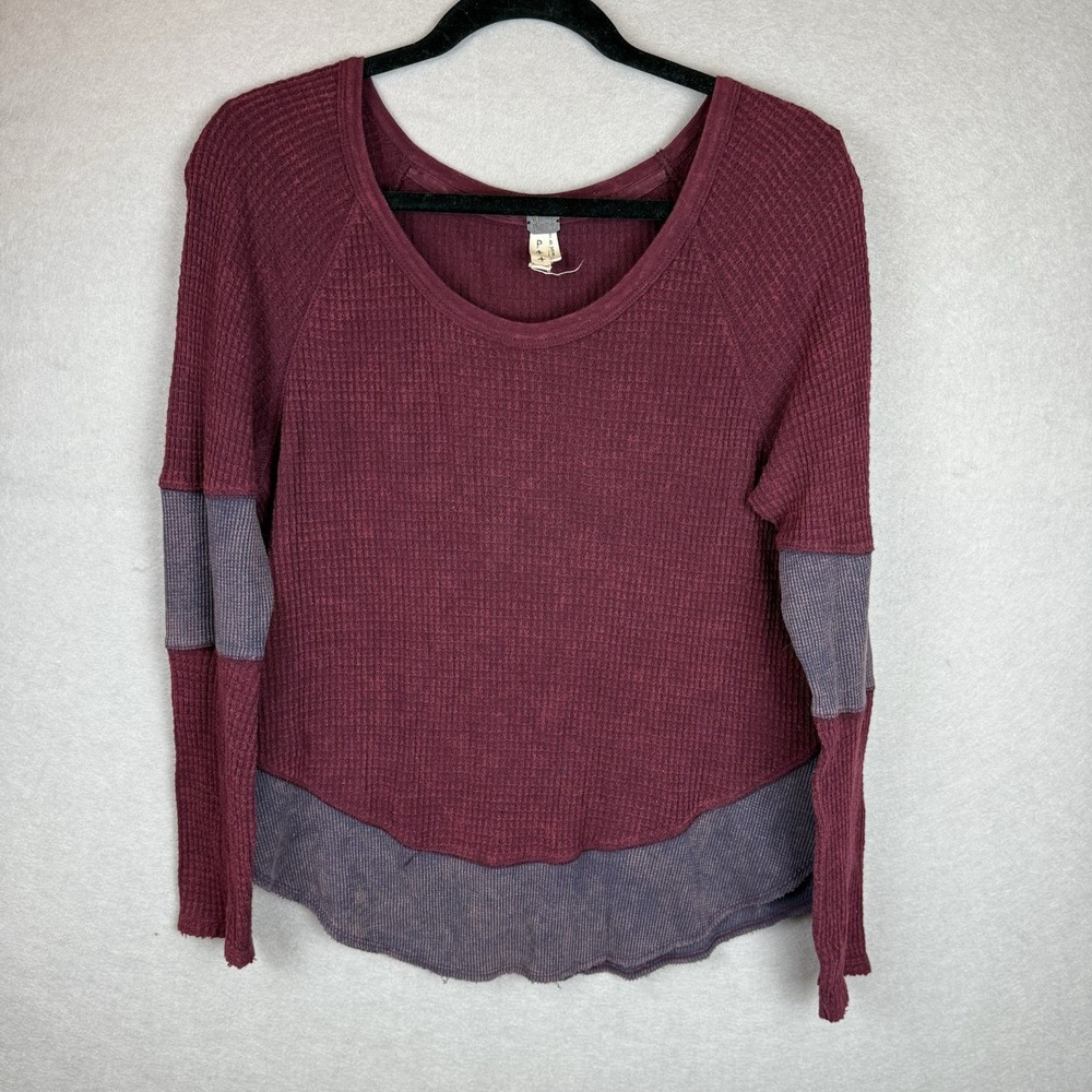 We the Free People Burgundy And Grey Waffle‎ Thermal Top Small Long Sleeve